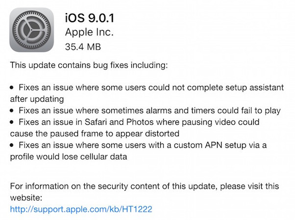 apple iOS 9.0.1 update